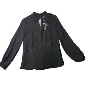 Cami NYC Womens The Skylar Black Lace Long Sleeve Top XS Silk Blend